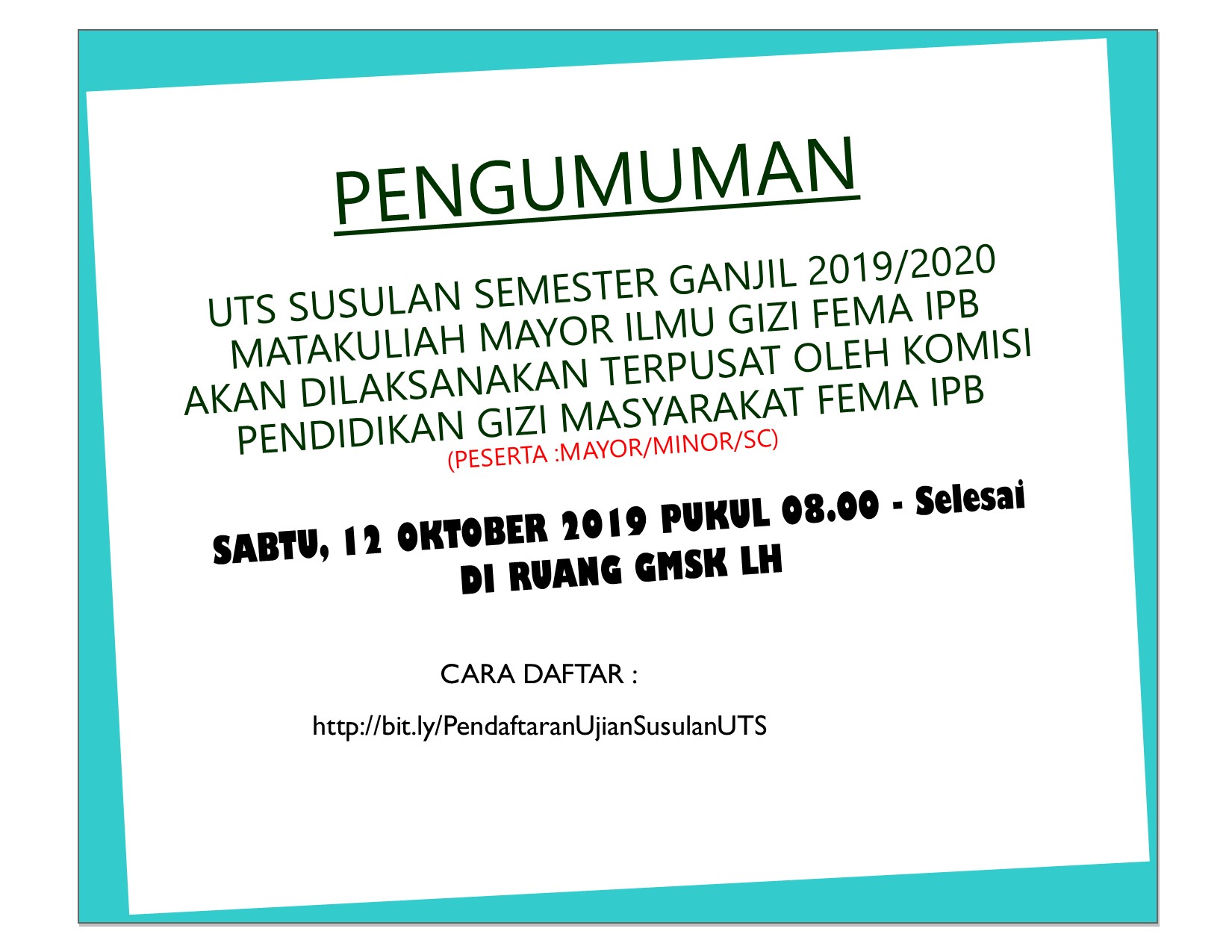 Pengumuman UTS Susulan Semester Ganjil 2019/2020