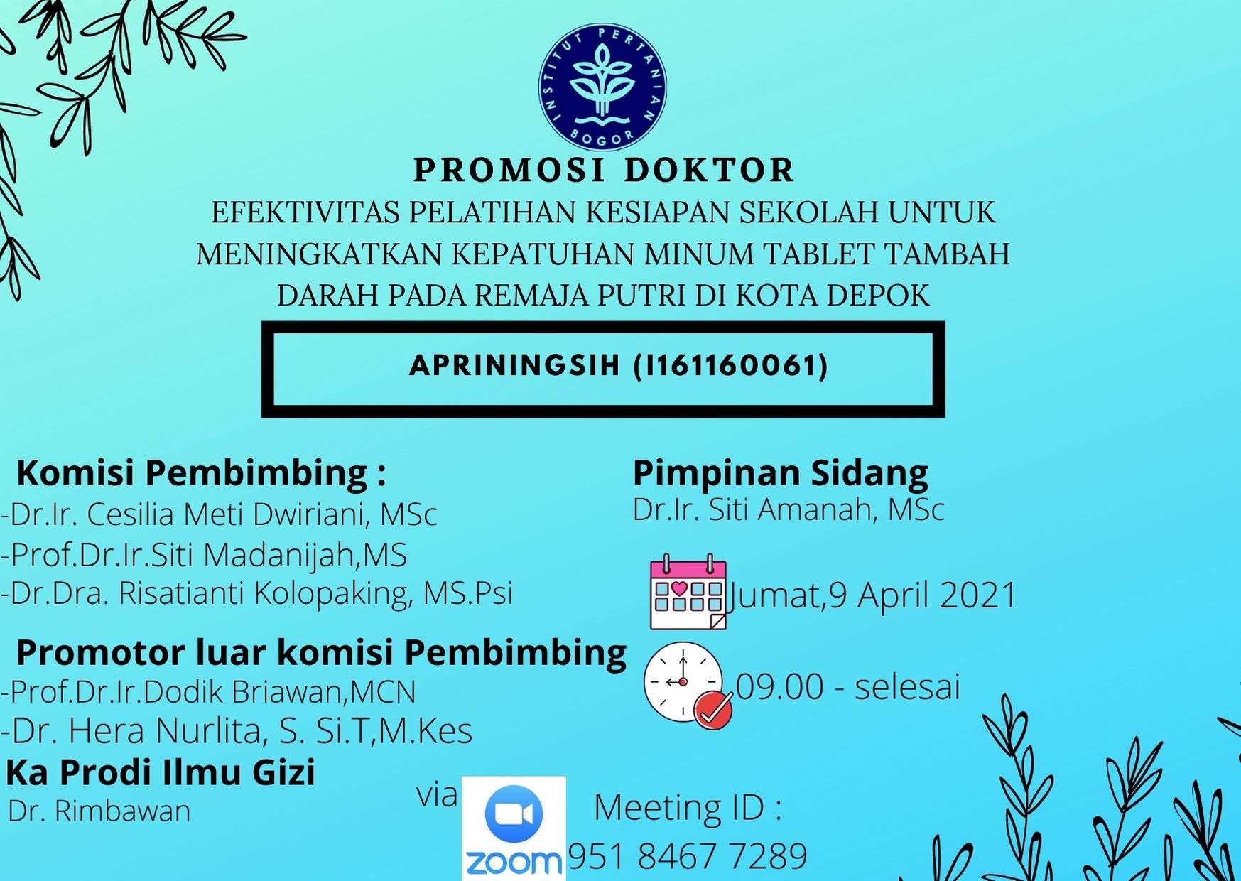 Promosi Doktor Apriningsih I161160061